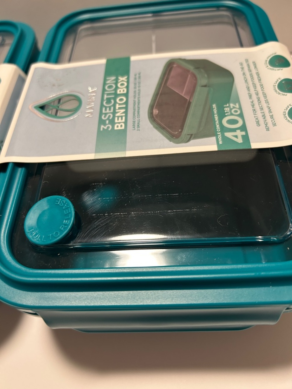 Manna Set of 2 3-Section Bento Box in teal, featuring a total capacity of 40 oz. - Picture 10 of 16